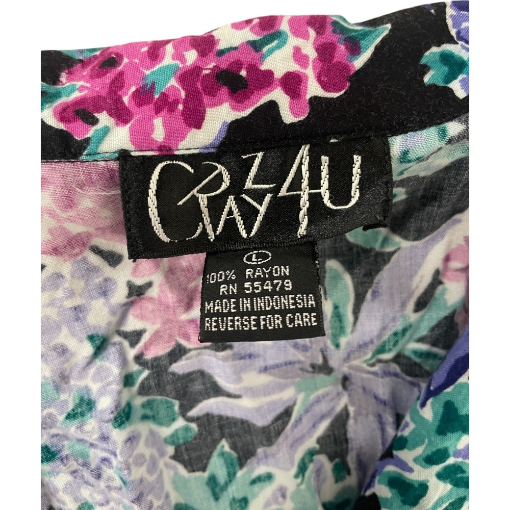 Crazy 4 U Womens Romper L Vintage Floral Short‎ Sleeve Tropical Summer Hippie - Picture 3 of 14